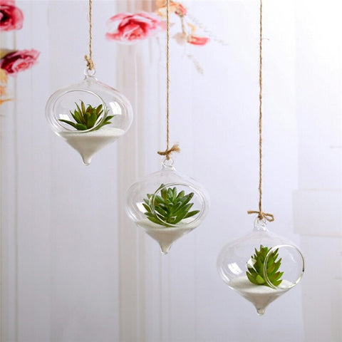 Home Garden Flower Plant Clear Glass Vase Hanging Planter Terrarium Party Wedding Decor Bottle Pot Ball Round Vase Container