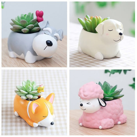 Creative Flower Pot Cartoon Dog Planter Puppy Resin Planters Pots For Flowers Flower Desktop Macetas Home Garden
