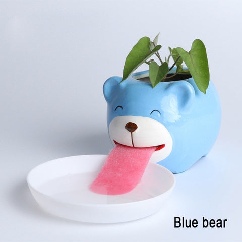 Cute DIY Self-Watering Flowerpot Home Garden Decor Mini Planter Pots Polar Bear Monkey Shaped Succulent Plant Flower Pot Trays