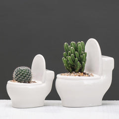 White Ceramic Toilet Flower Pot Creative DIY Design Planter for Succulents Plants Gardening Small Flowerpot Home office decor