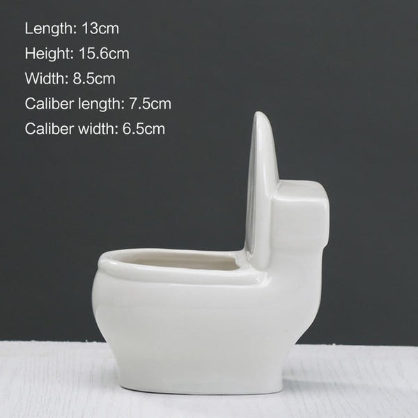 White Ceramic Toilet Flower Pot Creative DIY Design Planter for Succulents Plants Gardening Small Flowerpot Home office decor