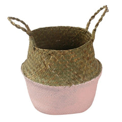 Handmade Storage Basket Foldable Seagrass Laundry Basket Rattan Flower Pot Planter Basket Vase Straw Organizer Home Garden Decor