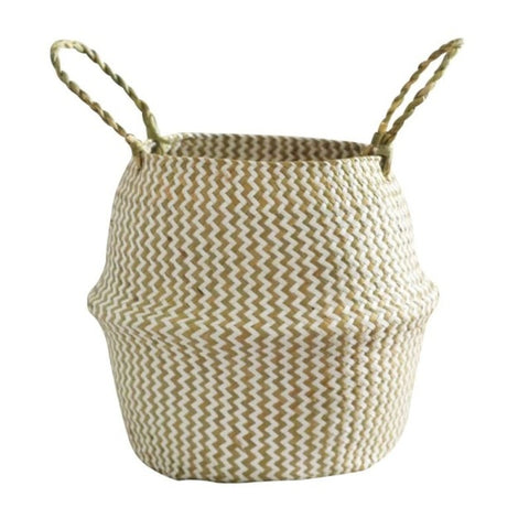 Handmade Storage Basket Foldable Seagrass Laundry Basket Rattan Flower Pot Planter Basket Vase Straw Organizer Home Garden Decor