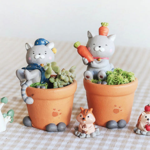 Creative Flower Pot Cartoon Cat Planter Resin Pots Succulent Plant Flower Pot Birthday Gift Home Garden Office Desktop Decor