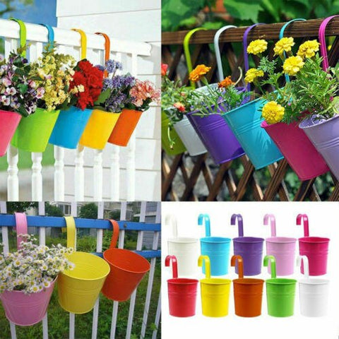 10 Colors Hanging Flower Pots  Hook Wall Pots Garden Pots Balcony Planters Metal Bucket Flower Holders Home Decor High Quality