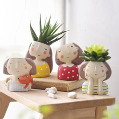 Flower Girls Planters Set - 4 pcs Creative Succulent Plants Flower Pots Desktop Vases Mini Bonsai Home Garden Decoration Gifts