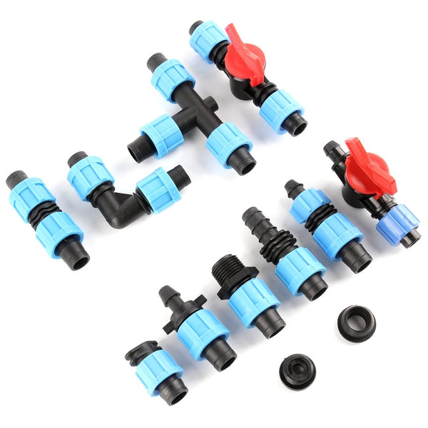 2pcs 16mm Micro Irrigation Drip Tape Connectors Pipe Fittings Thread Locked More Fixed Pipe Hose Joints Garden Water Connector