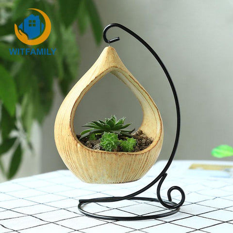 Ornament  Metal Stand Plant Ceramic Hanging Levitating Flower Pot Bonsai Decorate Balcony Mini Garden Pot Planter Box Container