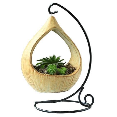 Ornament  Metal Stand Plant Ceramic Hanging Levitating Flower Pot Bonsai Decorate Balcony Mini Garden Pot Planter Box Container