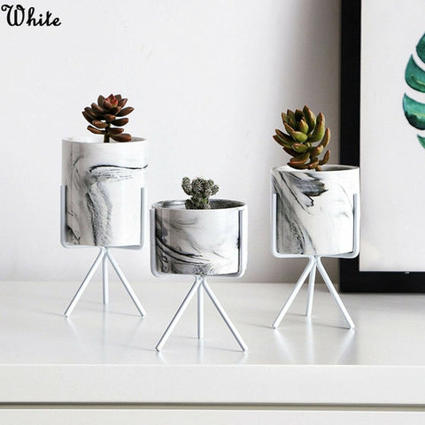 Iron Plant Vase Stand Planter Holder Marble Ceramic Flower Pot Shelf Rack Garden