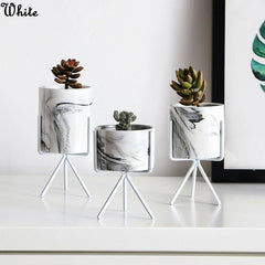 Iron Plant Vase Stand Planter Holder Marble Ceramic Flower Pot Shelf Rack Garden