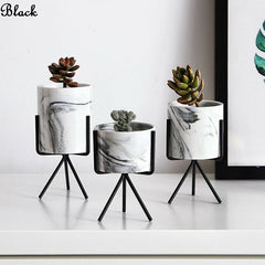Iron Plant Vase Stand Planter Holder Marble Ceramic Flower Pot Shelf Rack Garden