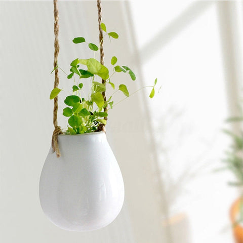 1PC Home Garden Balcony Ceramic Hanging Planter Macrame Plant Flower Pot Vase with Twine Indoor Outdoor Decoration